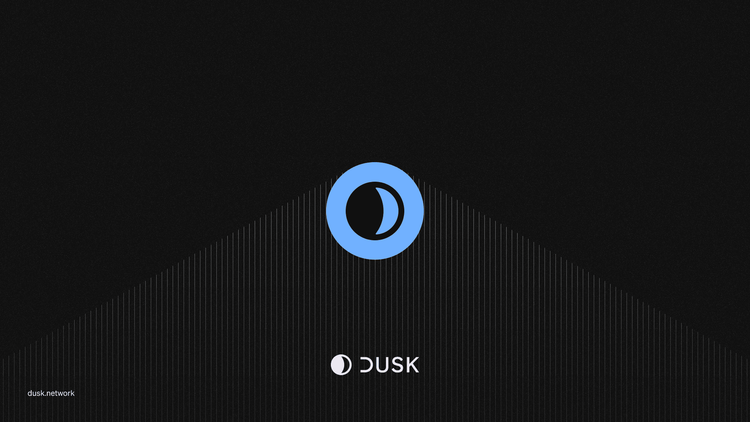 Dusk logo in a blue circle above the Dusk wordmark on a dark background