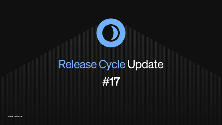 Release Cycle Update #17 title card with the Dusk logo on a dark background